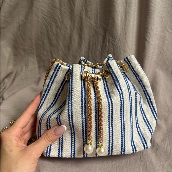 Striped Blue and White Women's Bag - Picture 9 of 13